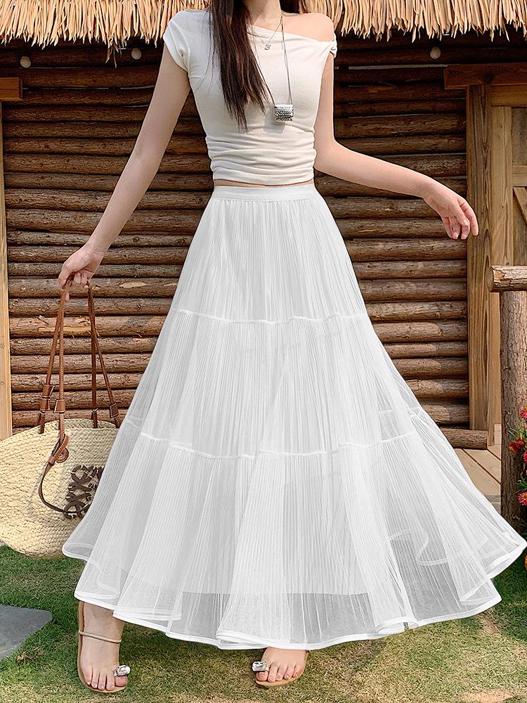 Jupe Midi Patchwork Élastique à la Taille Douce Style Coréen Grande Taille pour Femme Printemps/Été 2026