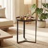Round Side Table with Tempered Glass Top and Geometric Metal Frame for Small Space, Black