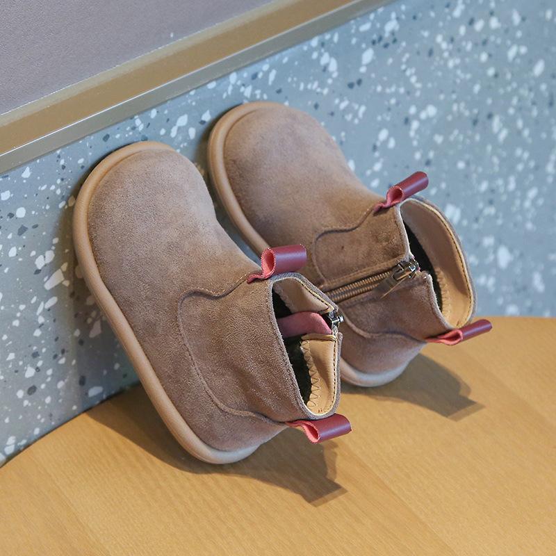 Autumn Winter Children's Plush Martin Boots Girls Versatile Retro Cotton Shoes Boys Solid Color Warm Velvet Cotton Boots