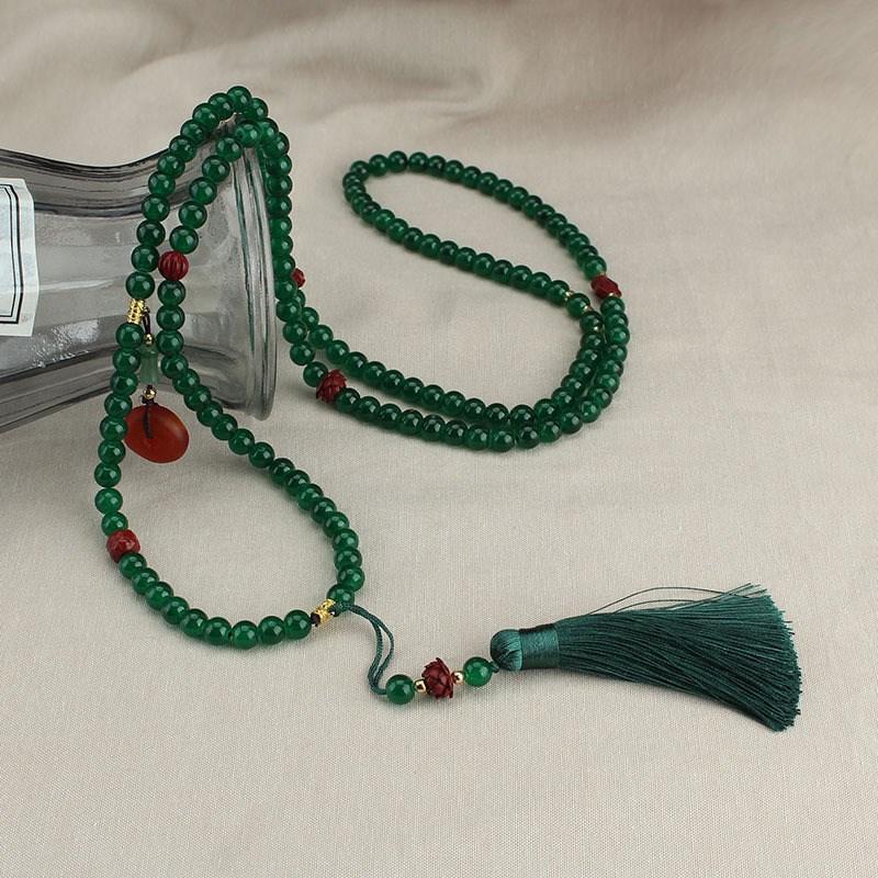 Chinese Style Tassel Beaded Necklace Ethnic Style Women Buddhist Buddha Meditation Necklace Cheongsam Sweater Chain Jewelry