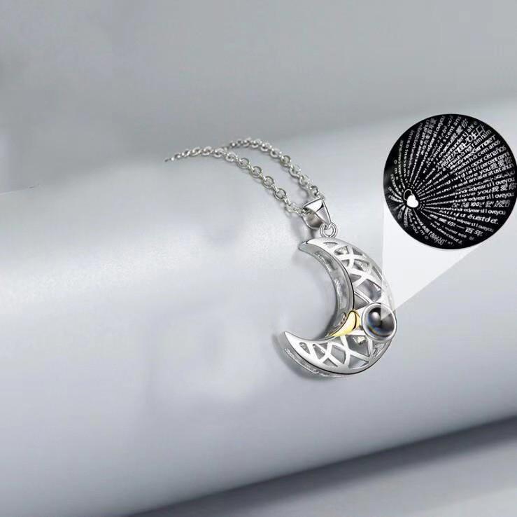 Sonnen Mond Herz Projektions Halsketten Set - Einzigartiges Anhänger Design für Paare