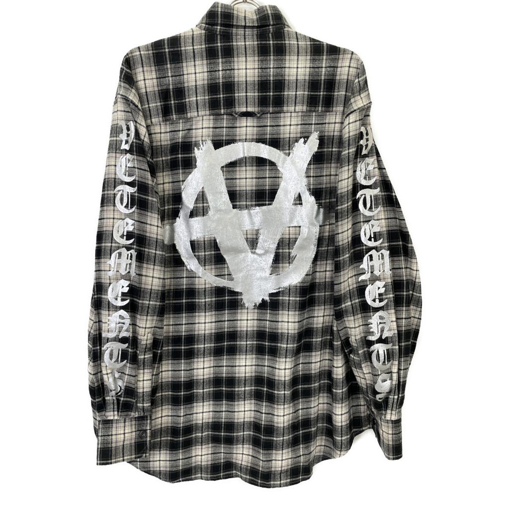Vetements 22AW UA53SH750B Double Anarchy Flannel Shirt Tops S White X blackUsed