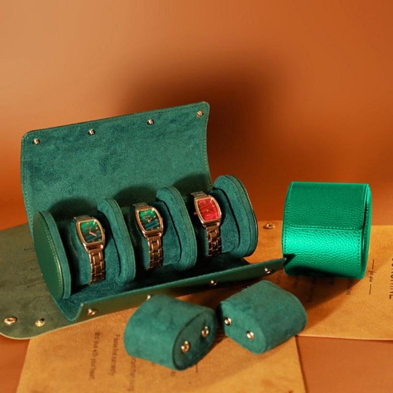 Vintage Skórzane Pudełko na Zegarki Etui Rolka na Zegarki Okrągła Klamra Kieszeń na Zegarek Torba Wygodne do Użytku na Zewnątrz Przechowywanie Zegarków dla Pary