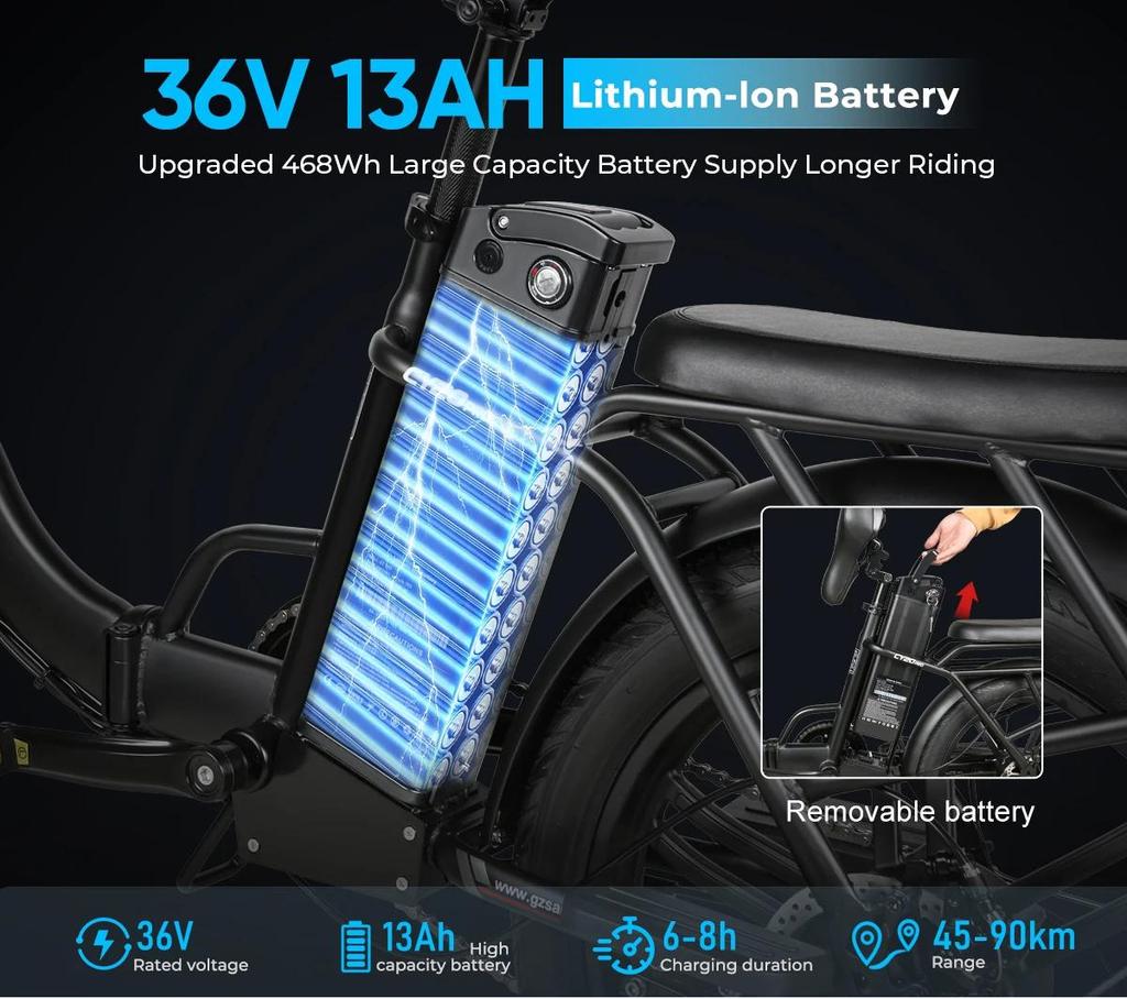 2026 Samebike New CY20Pro 36V500W Brushless Motor 13Ah Detachable Battery Electric Bicycle Dual Disc Brake 3.0 Tire Electric Bicycle