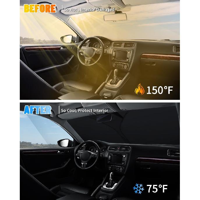 Holographic Reflective Car Windshield Sun Shade Compatible With GMC Sierra 1500 2500 HD 3500 HD 2014-2018, Foldable Reflective Window Sunshade For UV