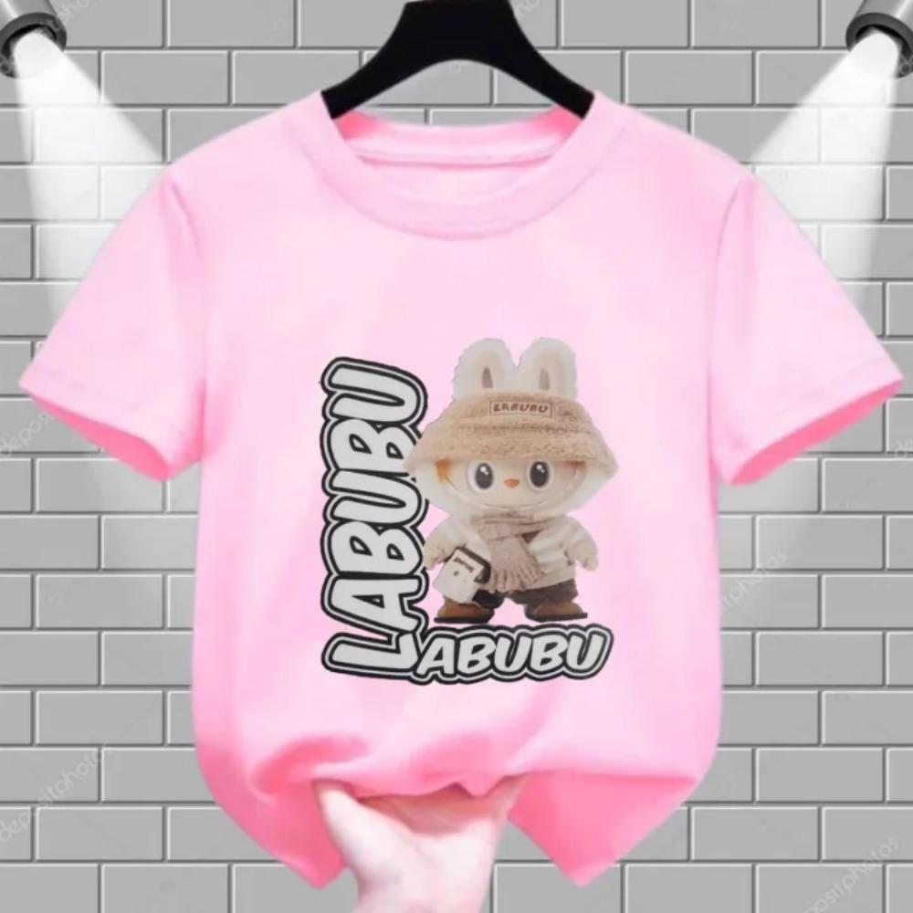 

2025 New LABUBU Children s Short Sleeved T-shirt Cute Cartoon Style Pattern Round Neck Short Sleeved Top 100