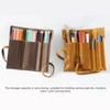 Multi-Compartment Pencil Roll Bag Cowhide Leather Vintage Cowhide Pencil Case  Literary Style