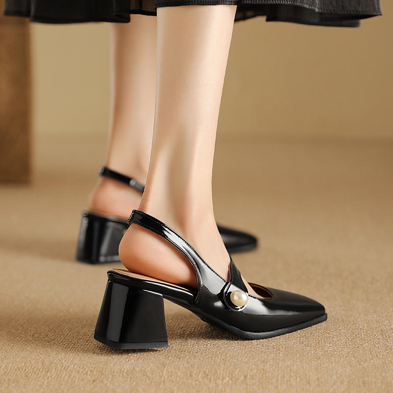 Women's high-heeled sandals spring and summer new simple and comfortable thick heel large size light mouth bag head sandals