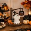 Indoor Holiday Tabletop Display Cute Ghost Figurine with Witch Hat, Resin Halloween Decor, Little Office Desk Spooky Decor Boo Statue for Fall