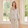 [Blue Mushroom] Ice Silk Pajamas Women's Spring and Autumn Long Sleeve Pants French Simulation Silk Can Wear Loungewear Outside