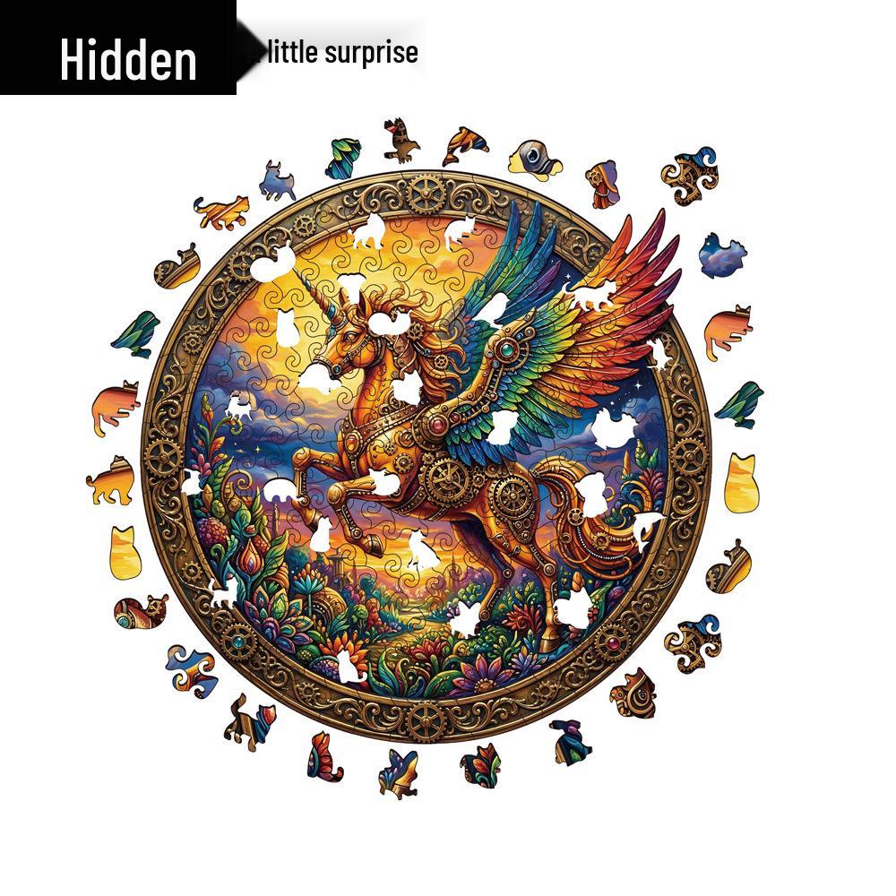 HOOLOOG Wooden Unicorn Puzzle: Educational Irregular Shape Toy & Decorative Painting, Decompression Gift & Piggy Bank