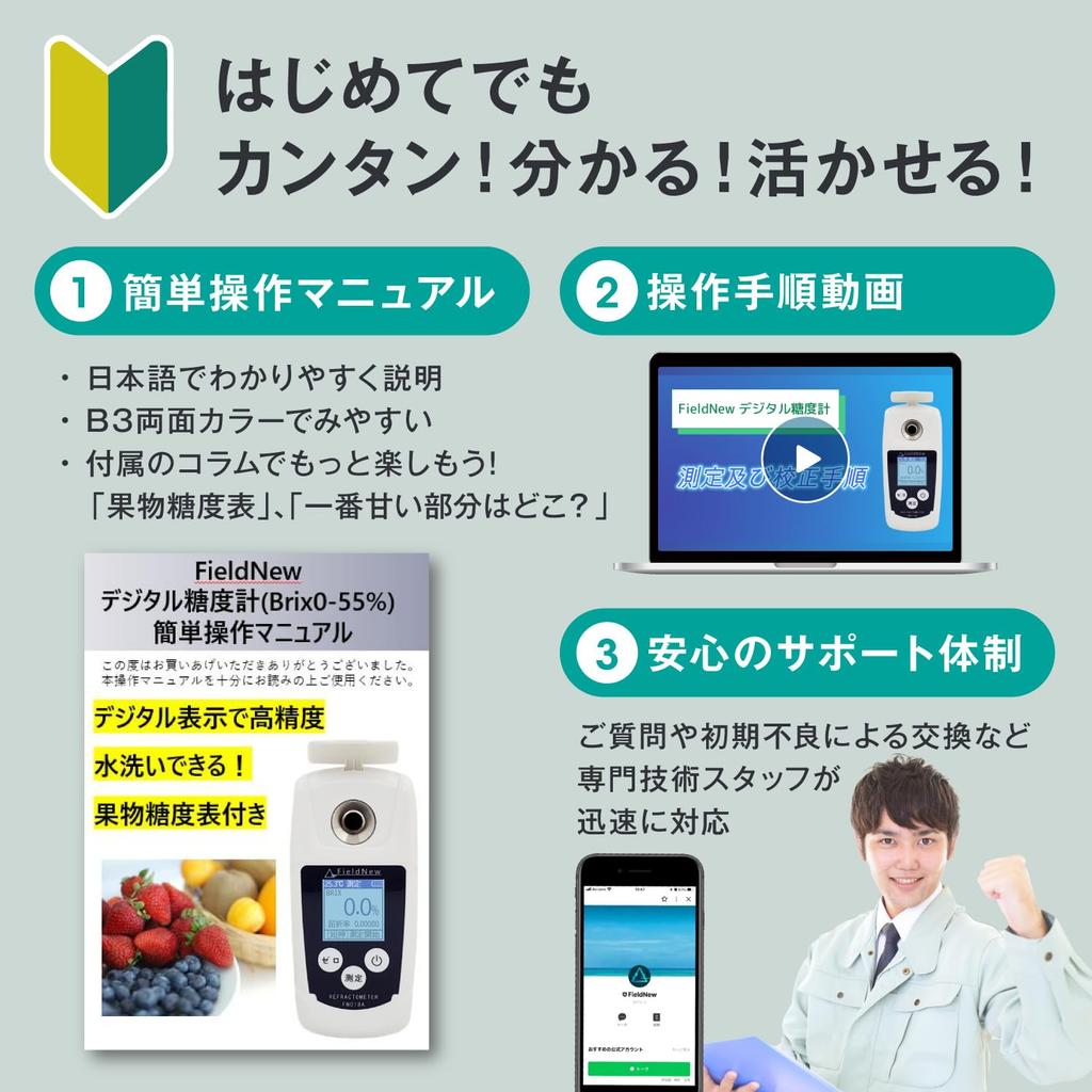 FieldNew Japanese Display Digital Brix Meter Measuring Sugar Content of Vegetables and Waterproof with Backlight Automatic Temperature Correction