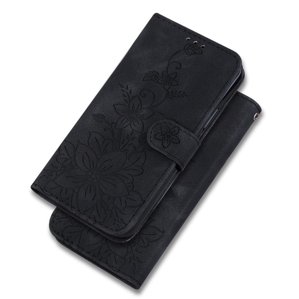For Sony Xperia 10 V Shockproof PU Leather Phone Case Imprinted Lily Flower Cover Wallet Stand Shell