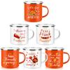 6 Pcs Happy Friendsgiving Coffee Mugs 12Oz Fall Enamel Mug White Orange Thankful Blessed Camping Cup With Wide Handle For Thanks
