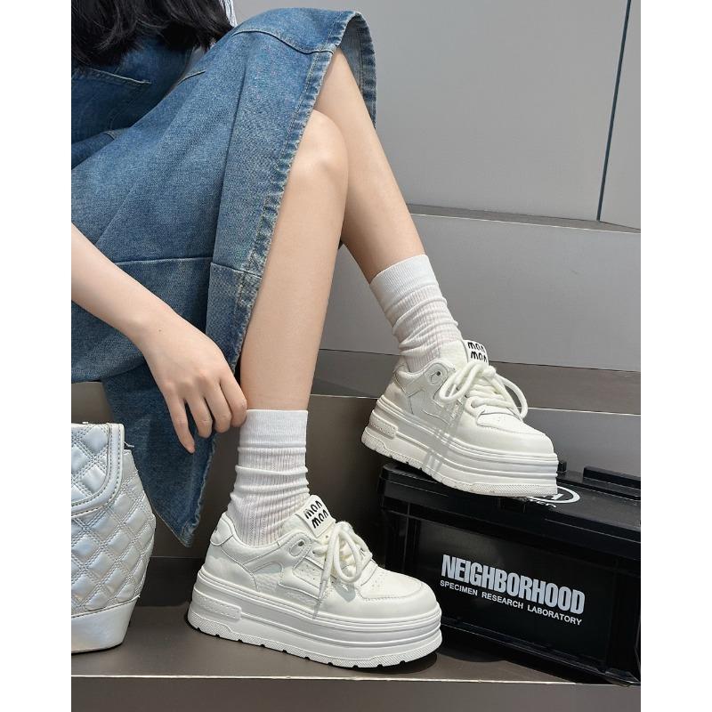 

Little white shoes women s summer new round head thick sole versatile lace-up niche casual sports board shoes 35