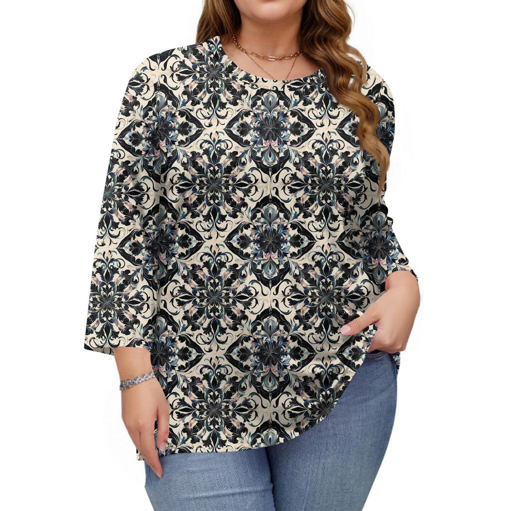 Top Stampati da Donna Girocollo Taglie Forti Manica 3/4 Camicie Eleganti