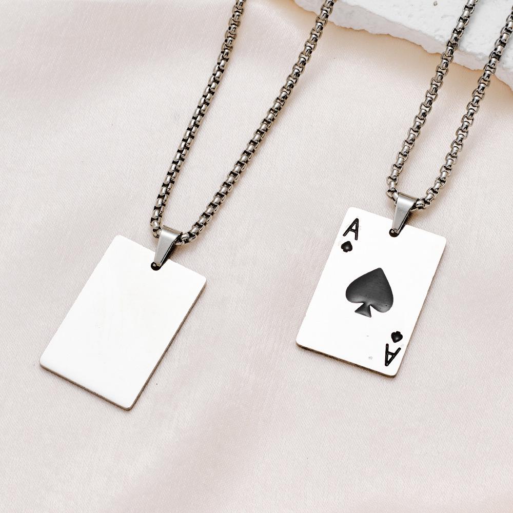 Unisex Stainless Steel Playing Card Necklace: Ace of Hearts & Spades Pendant, European/American Hip Hop Fashion
