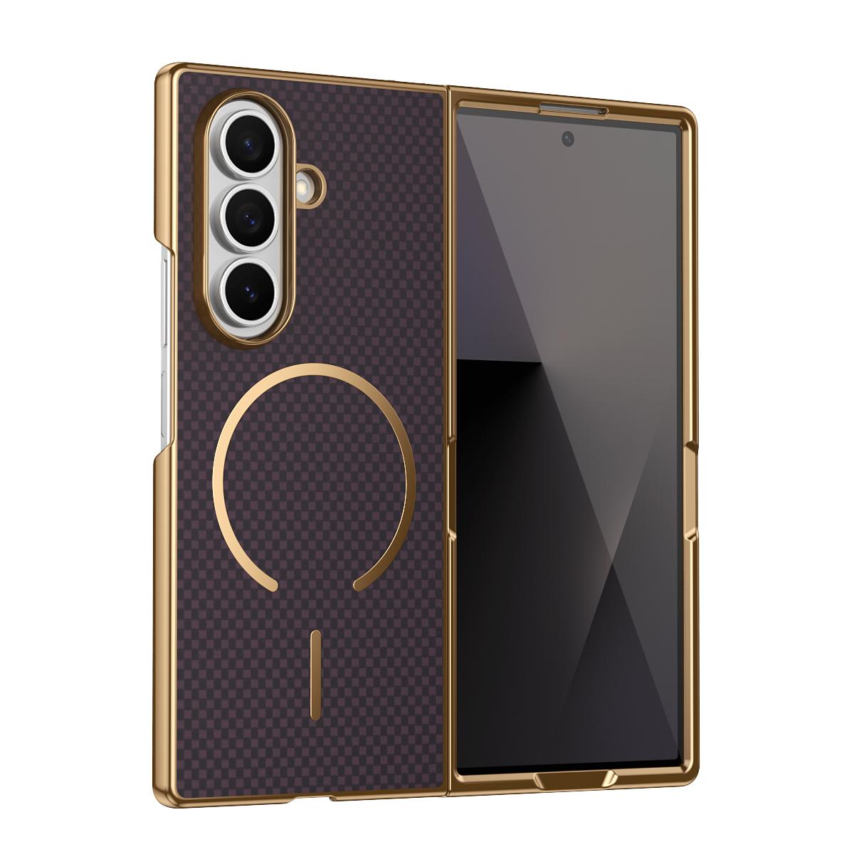 

Plating Kavlar Magnetic Phone Case for Galaxy Z Fold 7/6 with Wireless Charging Compatible with Samsung -Includes Tempered Glass Galaxy Z Fold7 фиолетовый