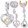 100%Stering Copper Cute Pet Charms Beads Dog Cat Moon Pendant Fit Original 3Mm Bracelet Diy For Women Jewelry