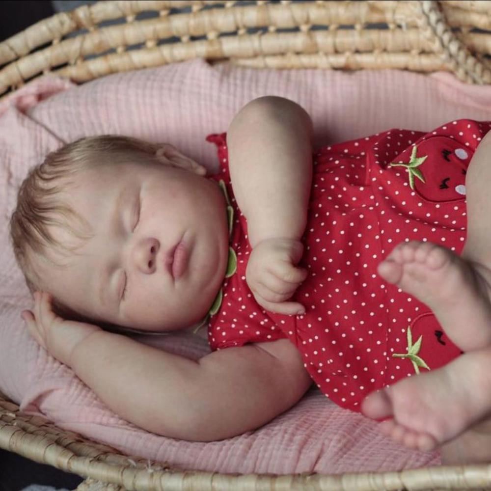 BZDOLL Reborn Schlafendes Baby 3D Haut Weiches Vinyl 60 CM 24 Zoll Dicke Puppe Spielzeug für Mädchen mit Vaskulärer Vene Stoffkörper Wie Echte Kunst Bebe