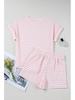 2025 Spring/Summer Women's Knit Drawstring Short-Sleeved Two-Piece Casual Set - European & American Fashion