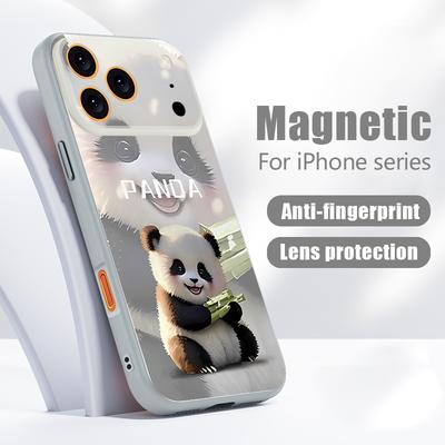 Jolie Coque à Motif Bébé Panda Pour iPhone 17 Pro Max Magnétique Pour Magsafe Recouvrement Sensation Peau Pour iPhone 16 15 14 13 Pro Max