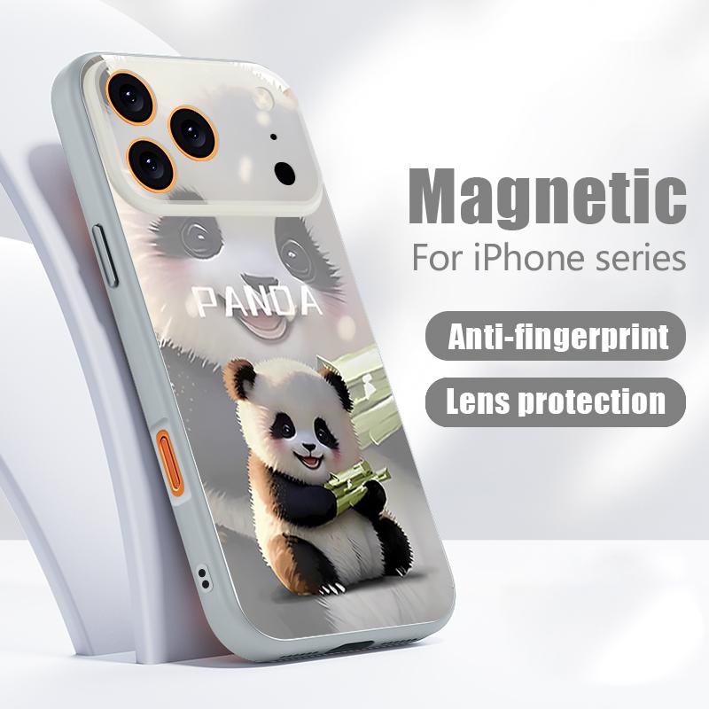 Magnetic For Magsafe Case For iPhone 17 Pro Max Lovely Baby Panda Pattern Skin Feeling Cover For iPhone 16 15 14 13 Pro Max