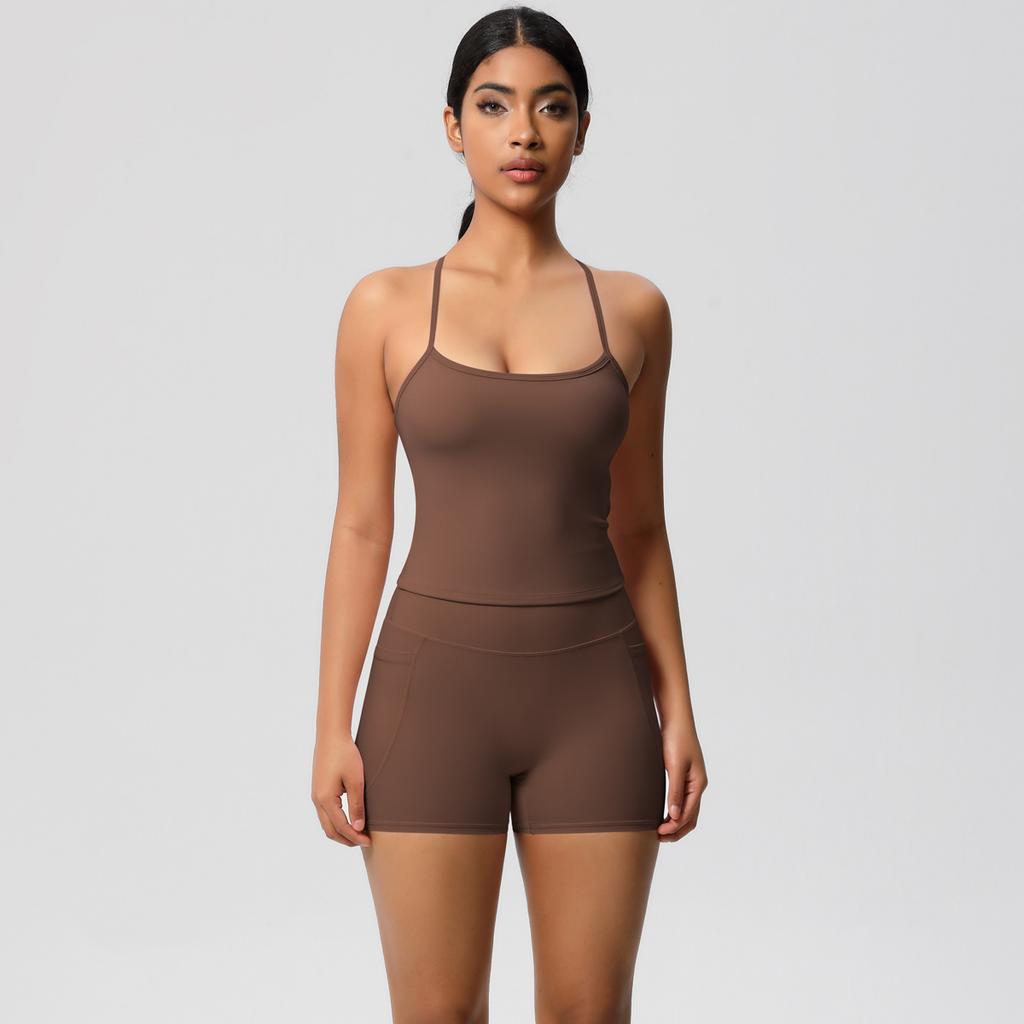 Yungan Eng anliegender Sandstrahl-Schnelltrocknender Yoga-Anzug, Hüfthebende Tasche-Shorts, Zweiteiliges Lauf-Fitness-Set Für Damen