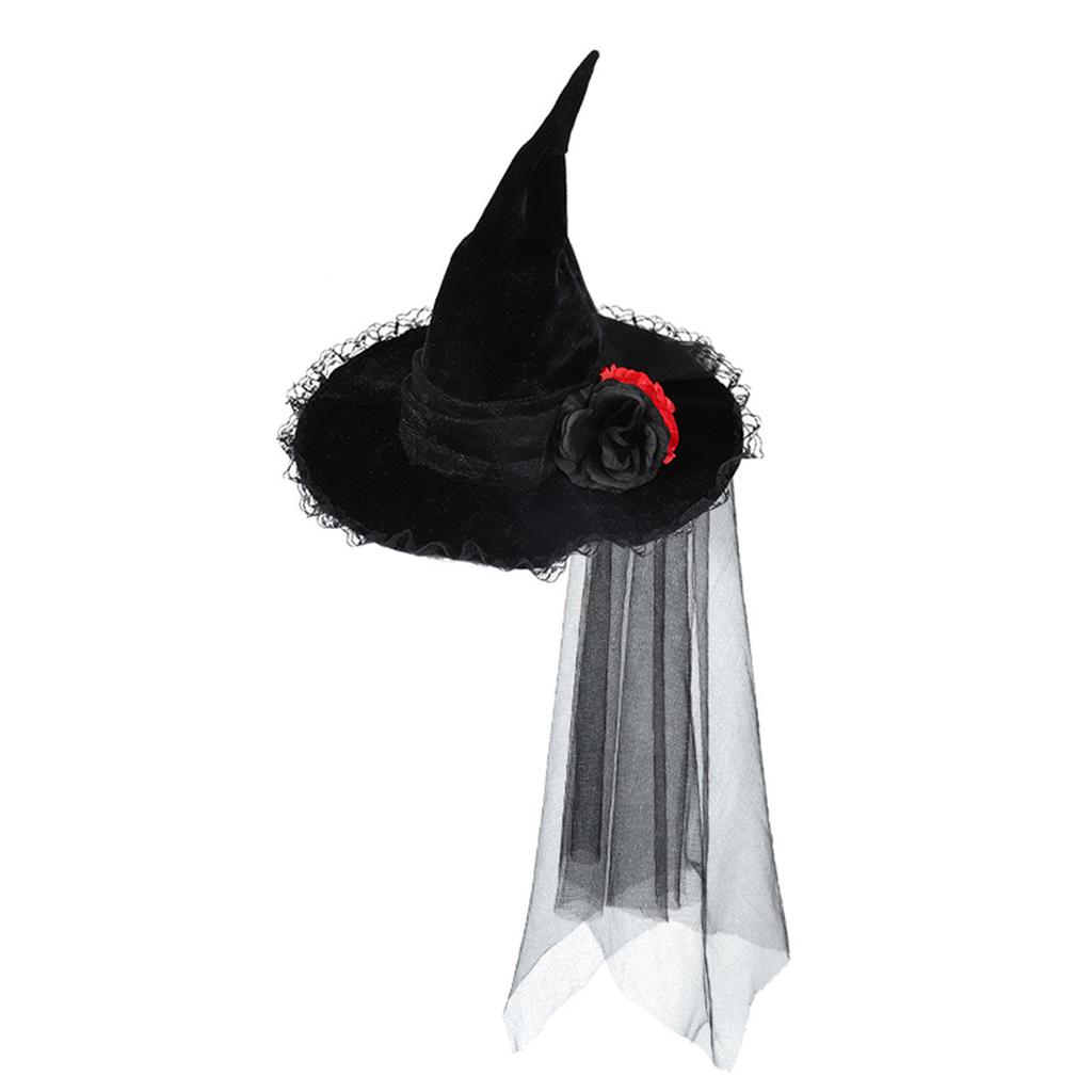 Nuovo Cappello da Strega Barocco di Halloween Regina Goth Rete Fiori Artificiali Accessori Vestito Cappello da Strega Natale