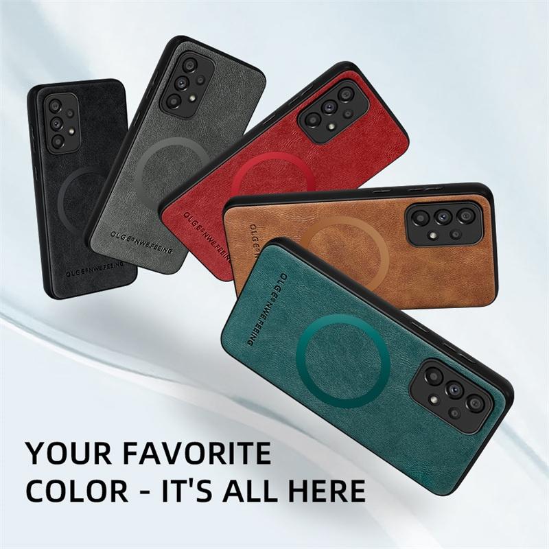 Magnetic Wireless Charge Leather Phone Case for Samsung Galaxy A53 A14 A33 A23 A13 A52 A52S A32 A22 A71 A51 Soft Bumper Cover