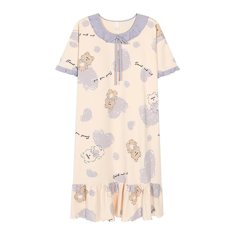 Urban Beauty Women's Cotton Nightgown Cloud Feel Spring Summer Bare Comfort with Chest Pad Lace Wearable Homewear