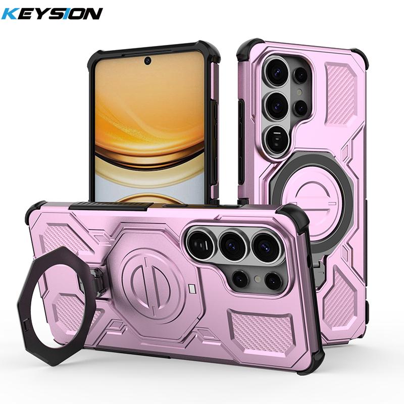 KEYSION Shockproof Magnetic Case for Samsung S26 Ultra 5G Upright Live Metal Ring Stand Phone Back Cover for Galaxy S26 S26+Plus