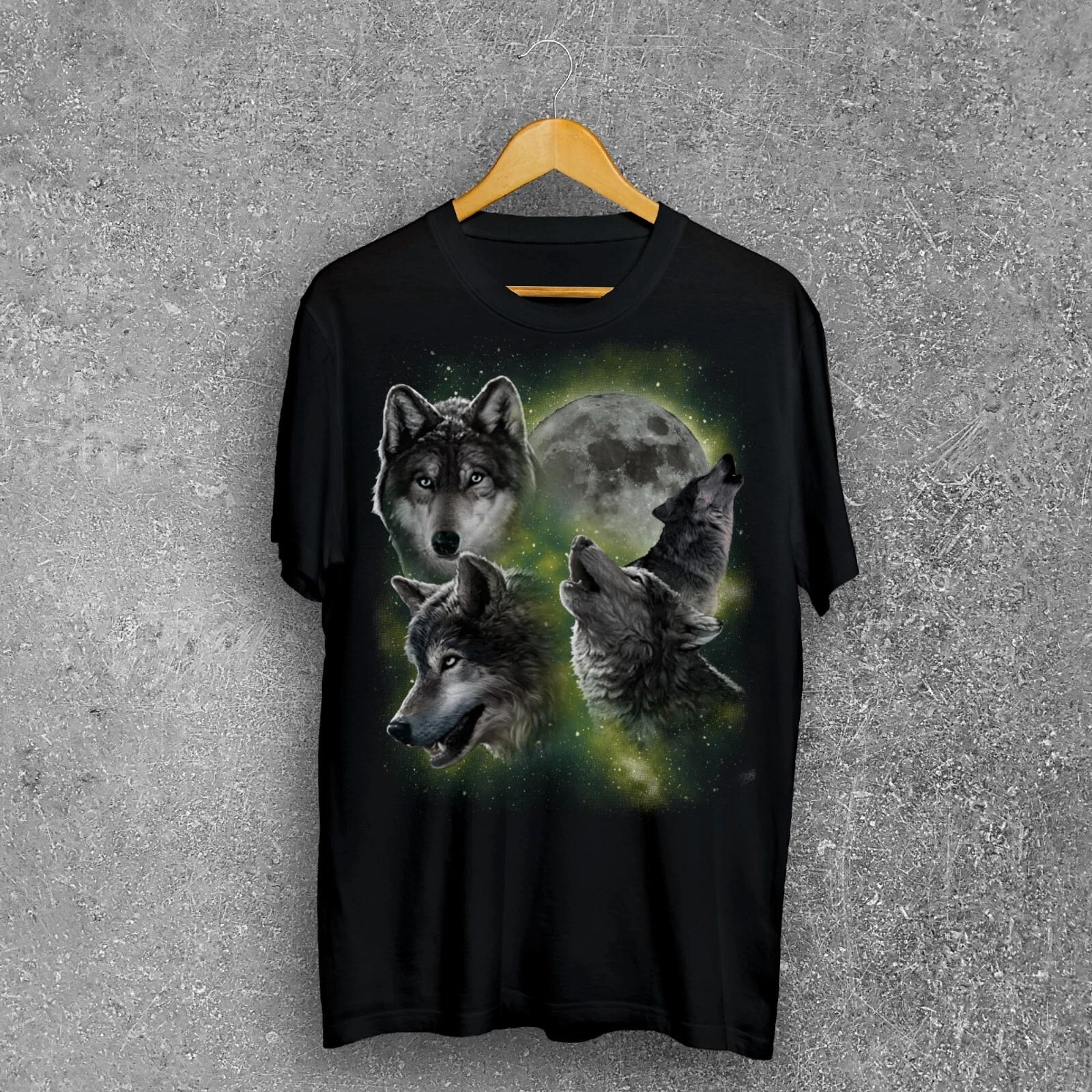 90s Retro Wolves Howling at the Moon T-shirt, Vintage Tee, Graphic Shirt 4XL