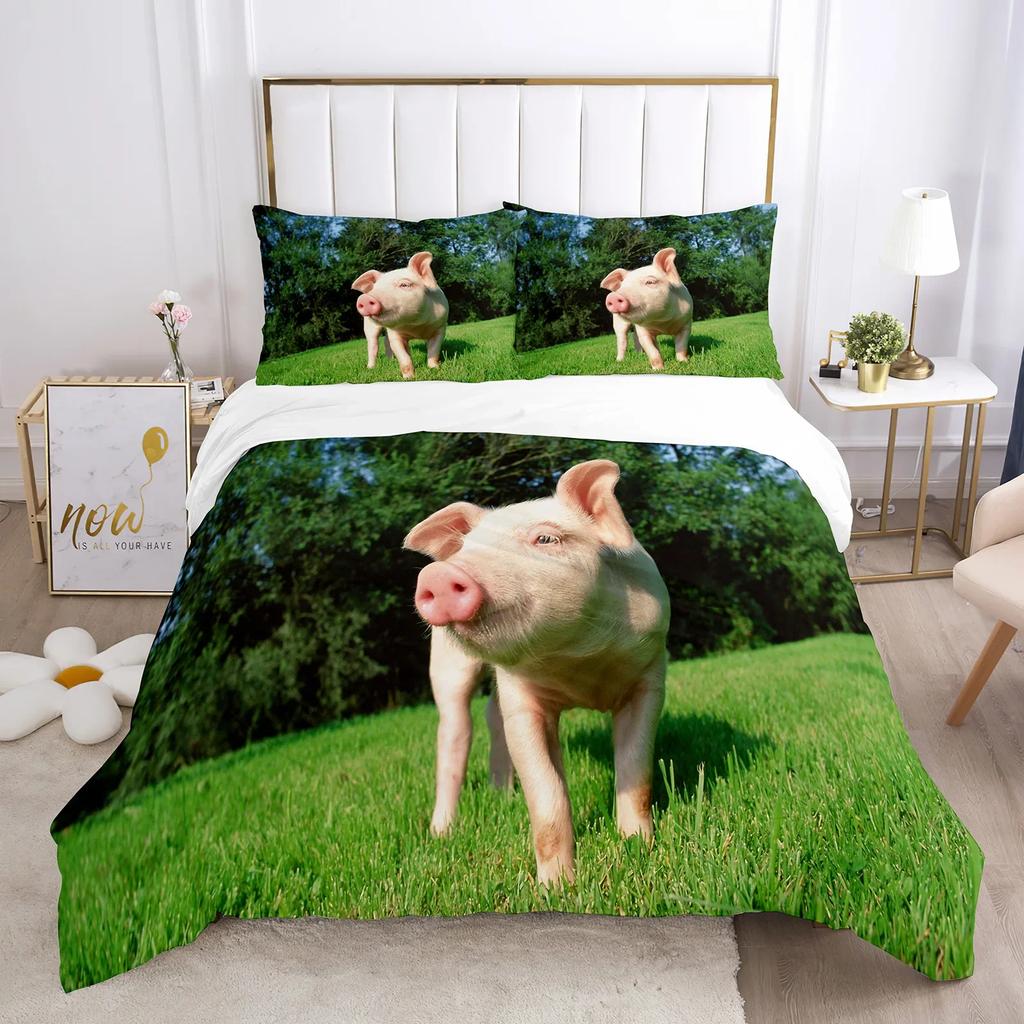 Pig Duvet Cover Set Queen Size Microfiber Cute Pig Animal Theme Twin Bedding Set Farm Animal 2/3Pcs Quilt Cover For Boys Girls