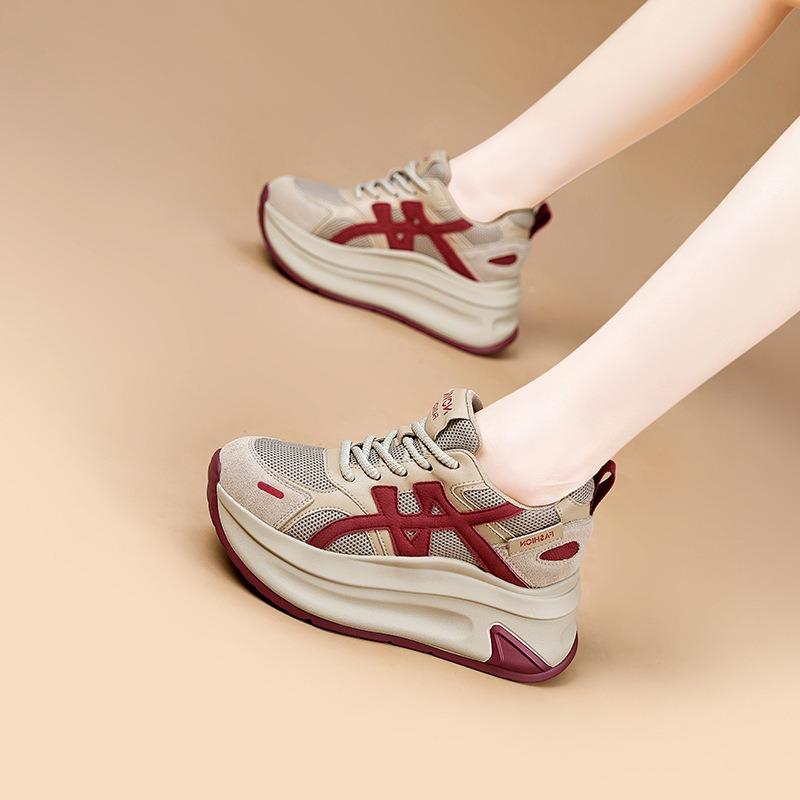 Jesienne buty męskie na grubej podeszwie podwyższające damskie skórzane codzienne sportowe siateczkowe oddychające damskie wszechstronne modne codzienne muffin