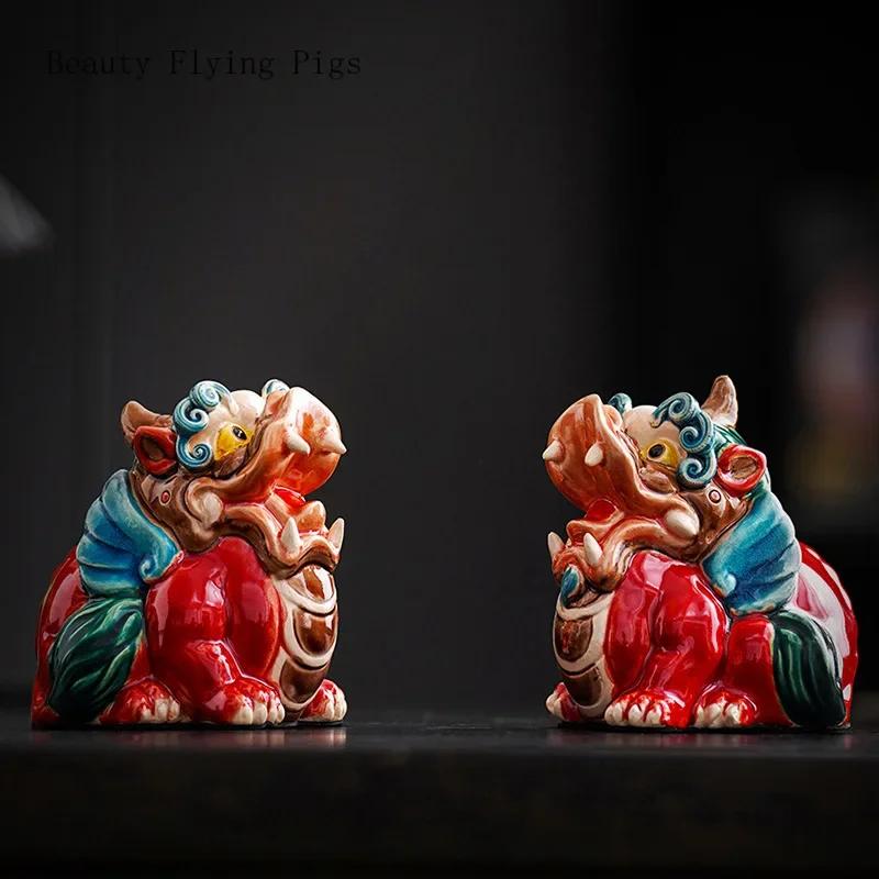1PCS Ceramic Animal Ornaments Chinese Feng Shui Home Furnishings Car Interior Living Room Entrance Accessories Premium Gifts