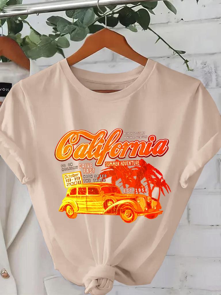 Women's Multi-color Round Neck Short Sleeve Casual Sport Top - Solid & Printed Loose Fit