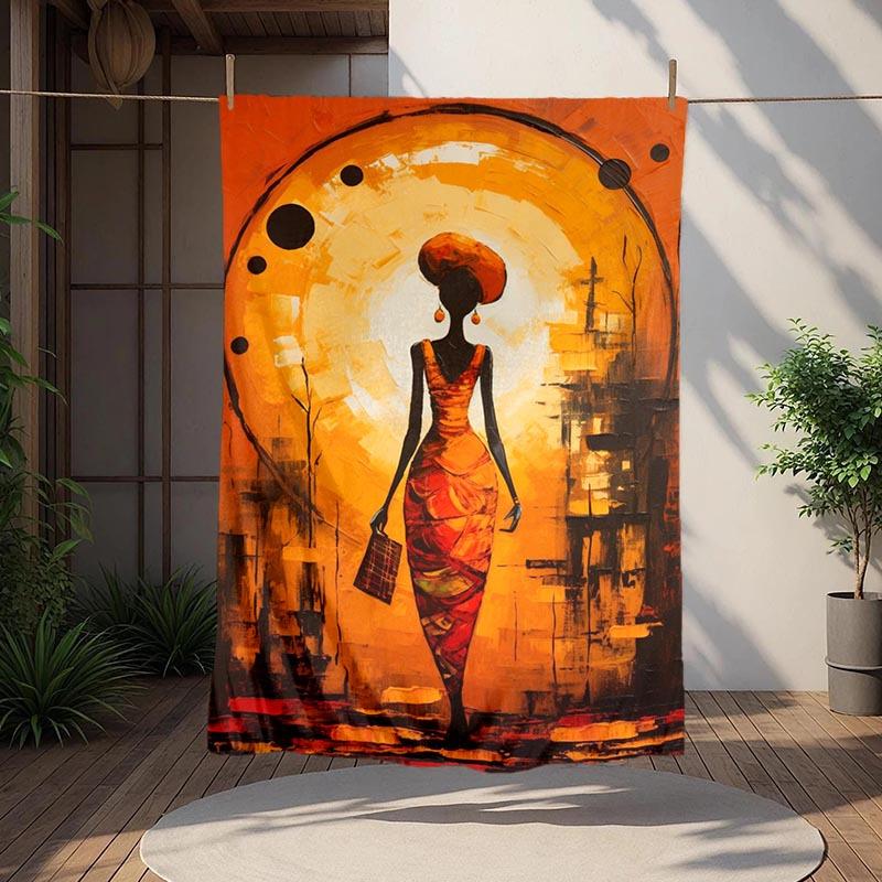 

1pc African Ethnic Women Printing Lightweight Flannel Blanket, Comfortable and Warm Blanket, for Camping Sofa Bed and Couch Office, Suitable 100x150cm