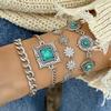 5 Stück/Set Vintage Böhmische Türkis Eingelegte Armbänder Frauen Ethnischer Stil Blume Feder Manschettenarmband Armreifen Boho Schmuck