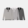Men’s Ribbed Stripe Henley Polo Free Size (Ivory/ Gray/Black) Casual Knit Shirt