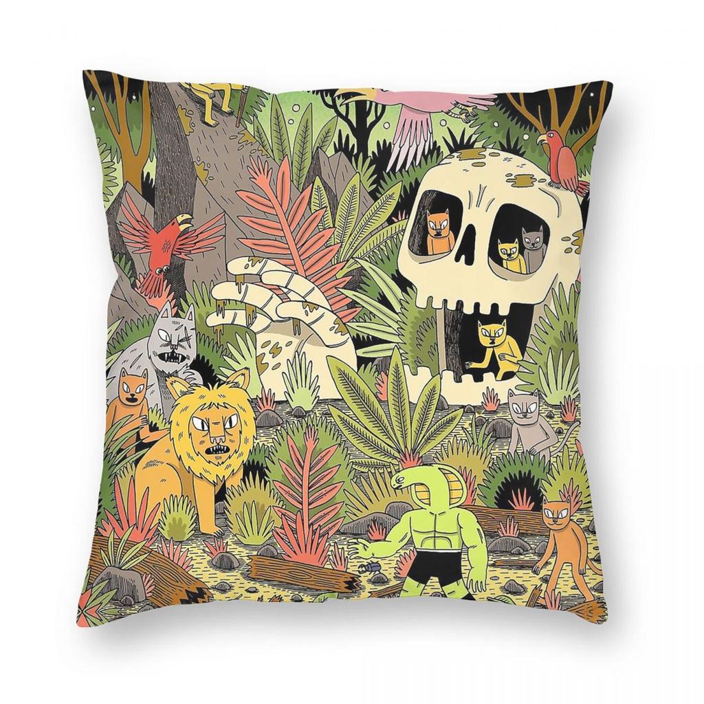 The Jungle Snakeman Protects Cats Square Pillowcase Polyester Linen Velvet Creative Zip Decor Throw Pillow Bed Cushion Case