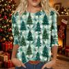 Women's Casual Christmas Print Neck Three-Quarter Sleeve T-Shirt
