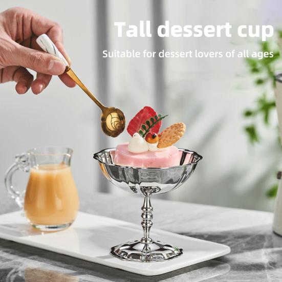 Stainless Steel Dessert Cup Retro Ice Cream Bowls Elegant Sorbet Mousse Serving