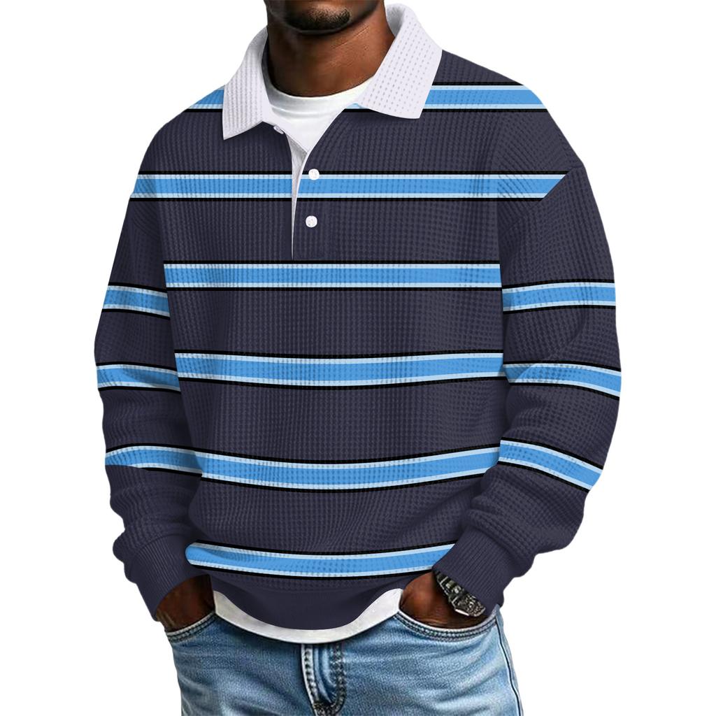 Men's Color-Block Collar Long-Sleeve Casual Top