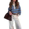 Maglione in Maglia da Donna Invernale Stile Giapponese Retro a Strisce con Mezza Abbottonatura e Colletto Polo, Stile Lento Pigro, Design di Nicchia