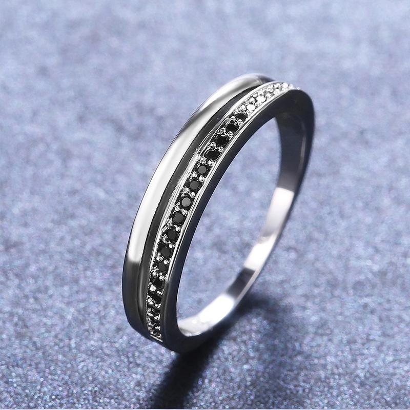 New Unique Black Cubic Zirconia Hollow Out Ring for Women Fashion Female Modern Wedding Jewelry Rings