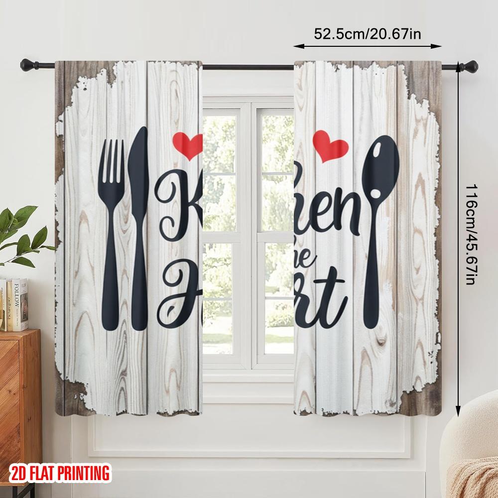 2pcs,2D plane printing Popular Curtains Heart of Kitchen Durable 100% Polyester Fabric (without rod) Decorations Inside Use for