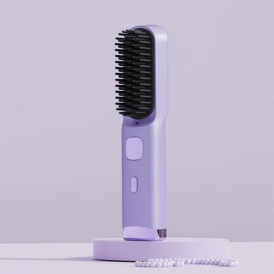 Cordless Hair Straightener Brush 4 Temperature Settings Mini Hair Straightening Comb USB Rechargeable Fast Heating Electric Hot Brush