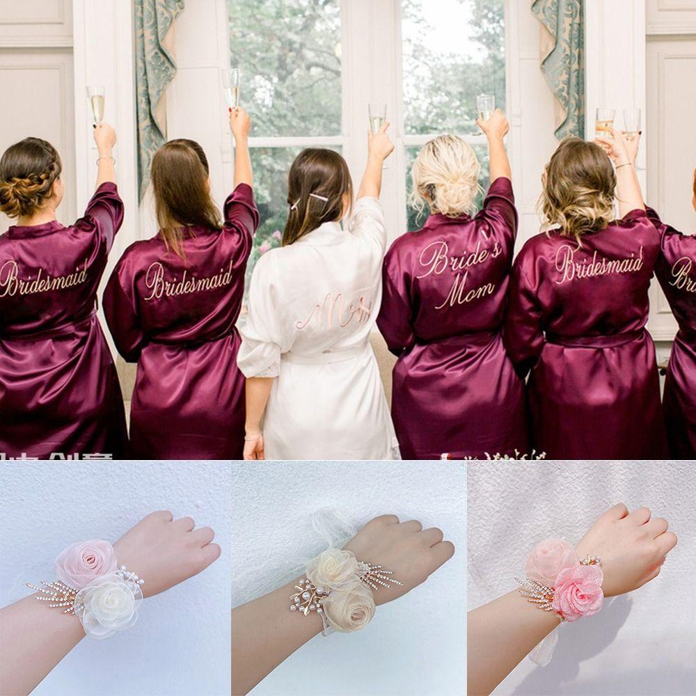 

Атласный жемчуг и стразы Браслет для подружки невесты Ручные цветы Невеста на запястье Цветок Роза Браслет