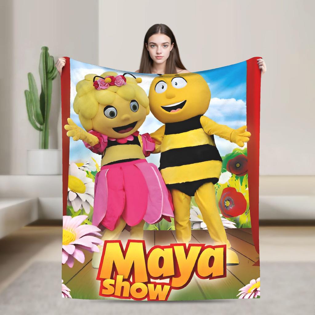 Maya The Bee Blanket  Decorative Flannel Throw Blanket For Couch Chair Soft Warm Custom DIY Quality Bedspread Gift